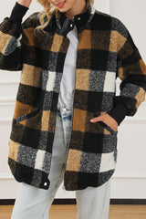 Black Zipper Side Pockets Plaid Overcoat from MsDressly