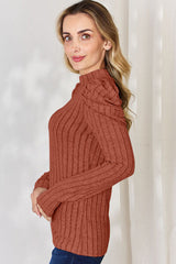 Basic Bae Full Size Ribbed Mock Neck Puff Sleeve T-Shirt from Enfance-Heureuse