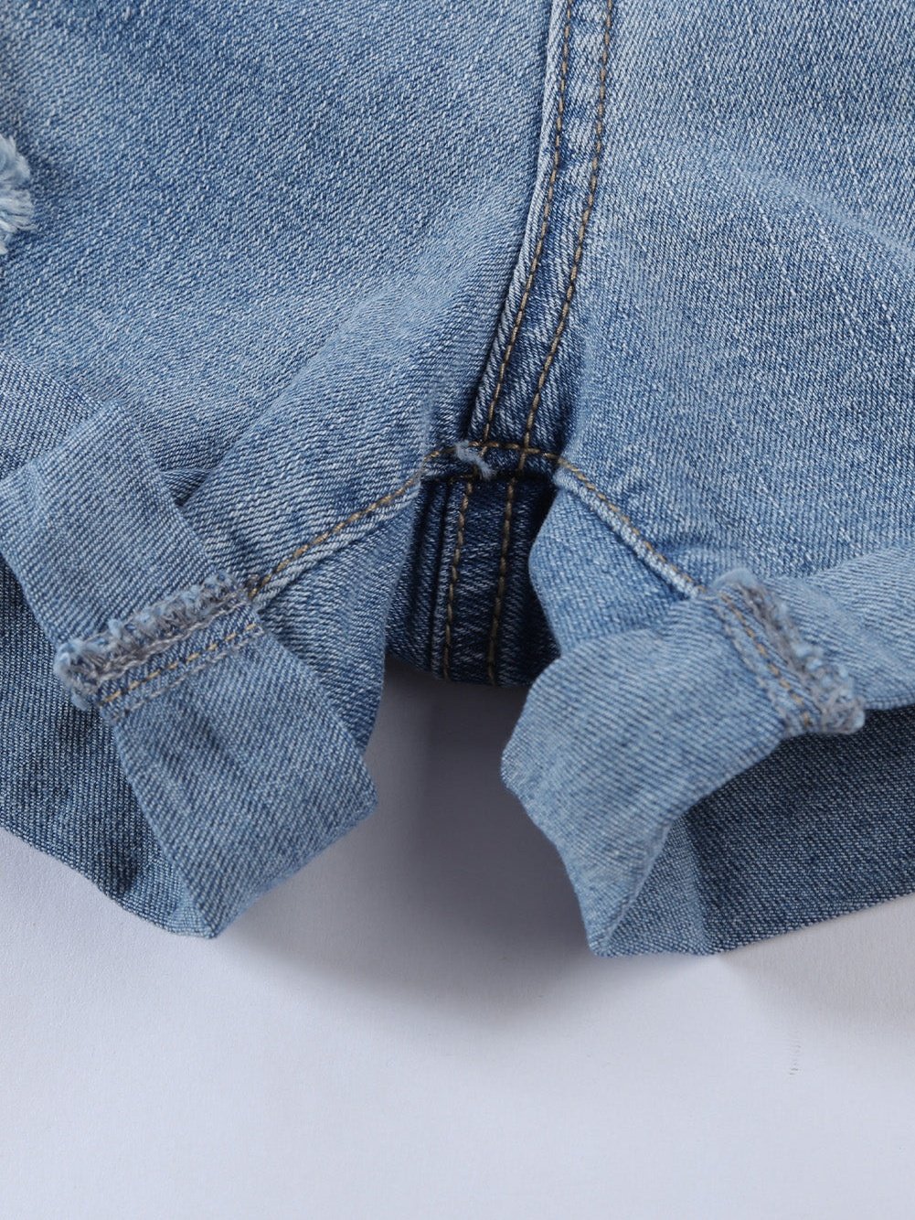 Casual Distressed Denim Shorts with Flag Print from MsDressly