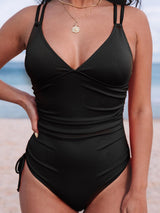 Beach Babe Black Ribbed Knit One Piece Swimsuit with Adjustable Straps from MsDressly