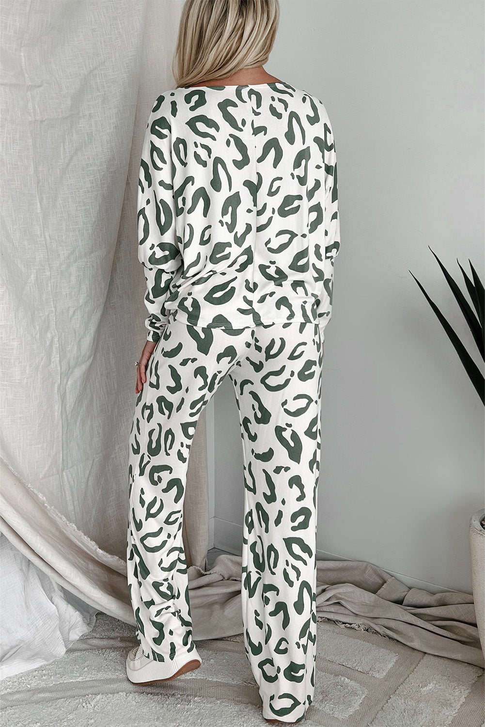 Beige Leopard Animal Print Long Sleeve and Pants Loungewear Set from MsDressly