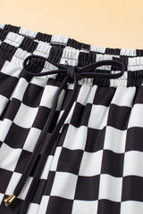 Black Checkered Drawstring Elastic Waist Casual Shorts from MsDressly