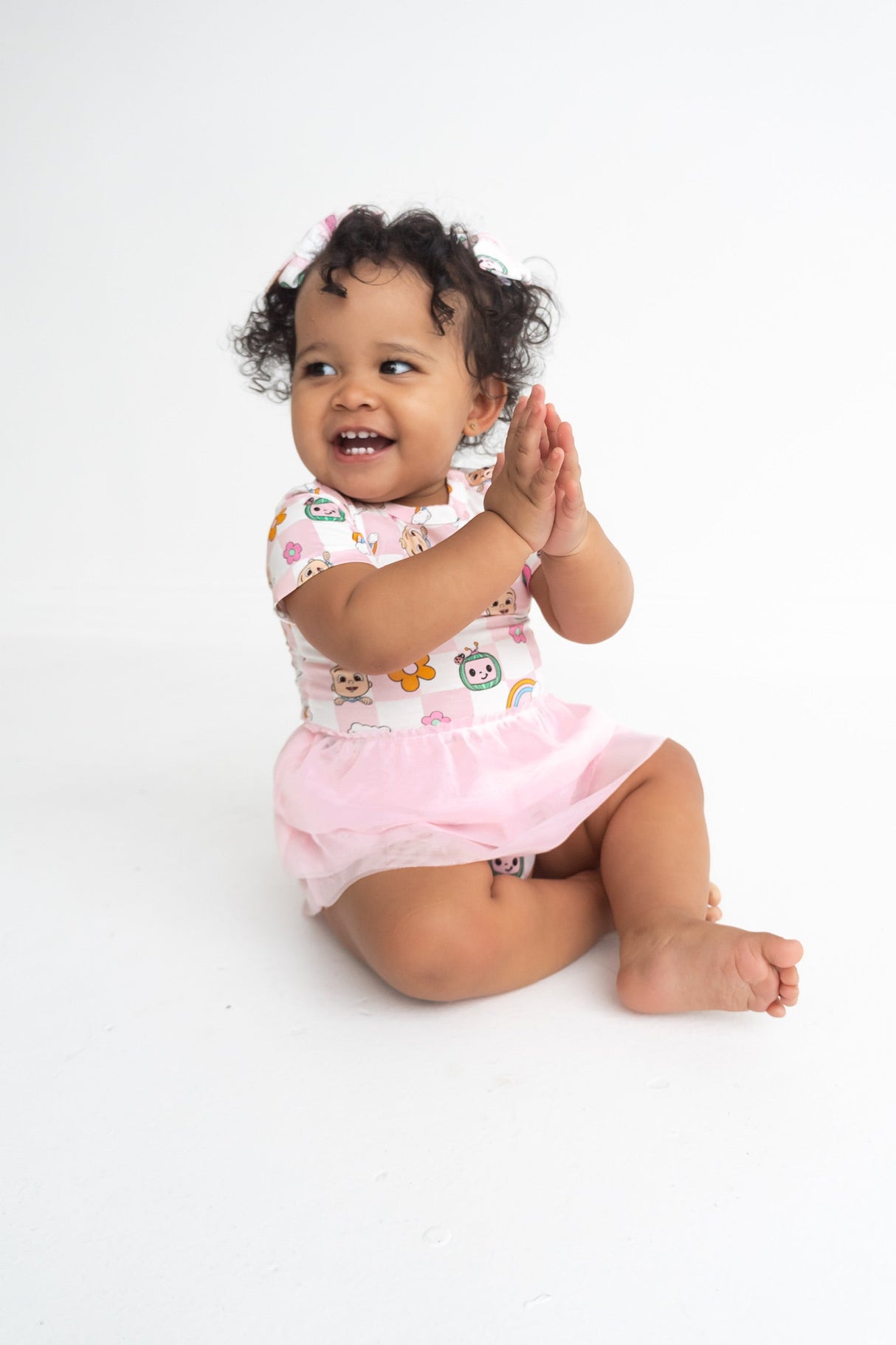 Dream Big Little Co x CoComelon JJ RAINBOW CHECKERS DREAM TUTU SHORT SLEEVE BODYSUIT DRESS from DREAM BIG LITTLE CO