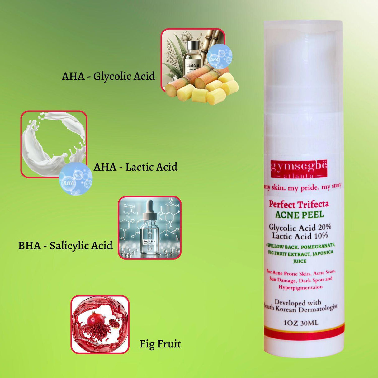Acne Set: Cleanser, Toner, Serum, and Acid Peel from gymsegbë