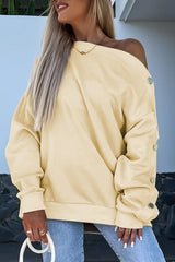 Beige Buttoned Sleeve Dropped Shoulder Sweatshirt from MsDressly