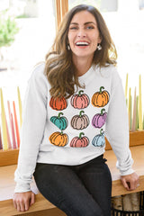 Beige Vibrant Pumpkins Print Crew Neck Halloween Sweatshirt from MsDressly