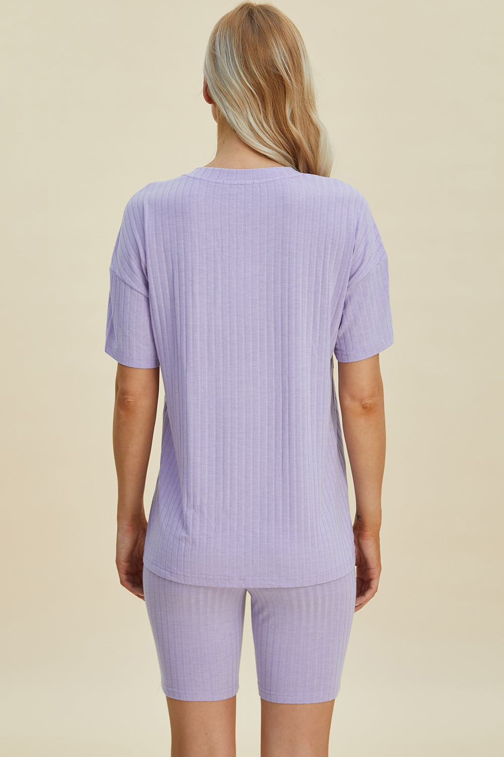 Basic Bae Full Size Ribbed V-Neck Short Sleeve Top and Shorts Set from Enfance-Heureuse