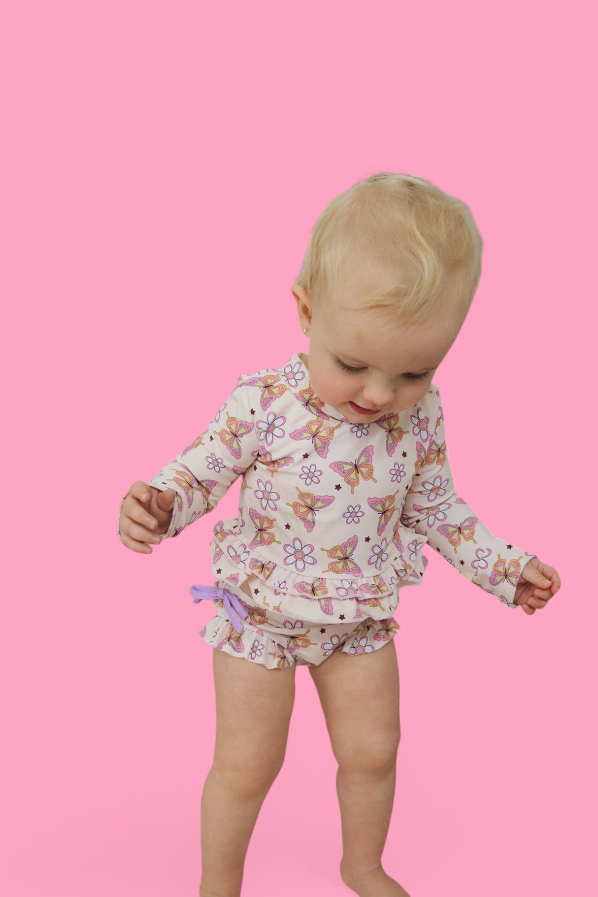 BLOSSOMIN’ BUTTERFLY DREAM 2-PIECE RASH GUARD RUFFLE SWIM SUIT from DREAM BIG LITTLE CO