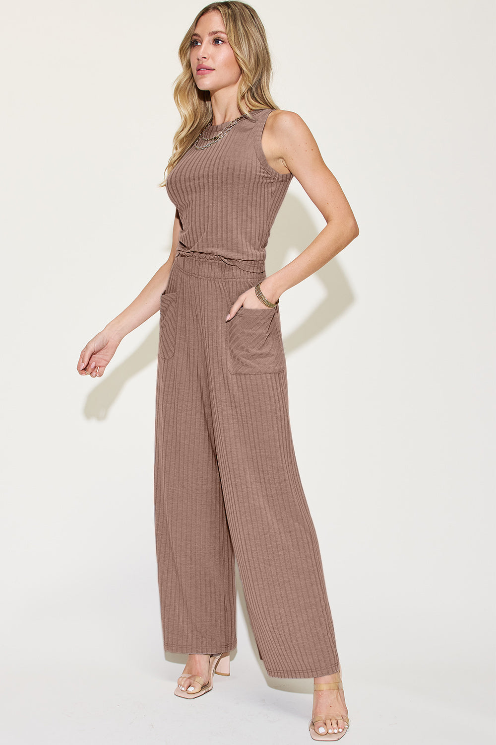 Basic Bae Full Size Ribbed Tank and Wide Leg Pants Set from Enfance-Heureuse