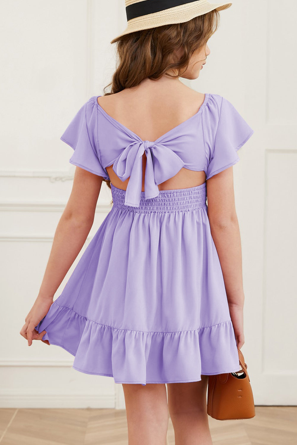 Ruffle Hem Tie-Back Flutter Sleeve Dress from Enfance-Heureuse