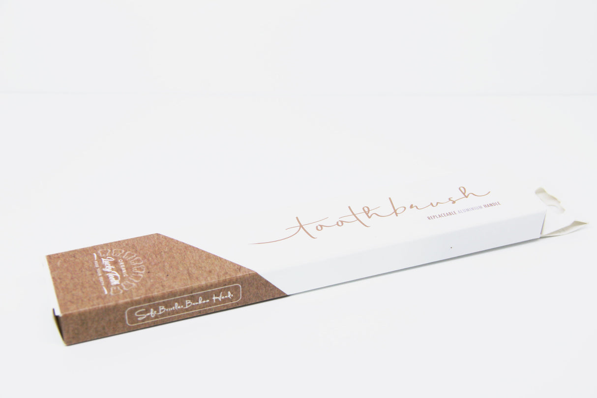 Replaceable Bamboo Toothbrush Aluminum Handle - Soft White Bristles from Lucky Teeth