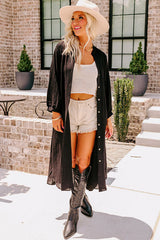 Black 3/4 Sleeve Button Up Long Kimono from MsDressly