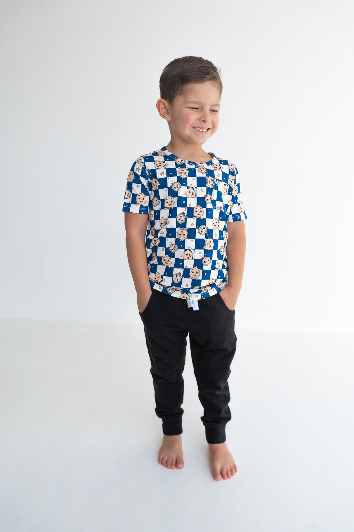 Dream Big Little Co x CoComelon JJ STARRY NIGHT CHECKERS DREAM POCKET TEE from DREAM BIG LITTLE CO