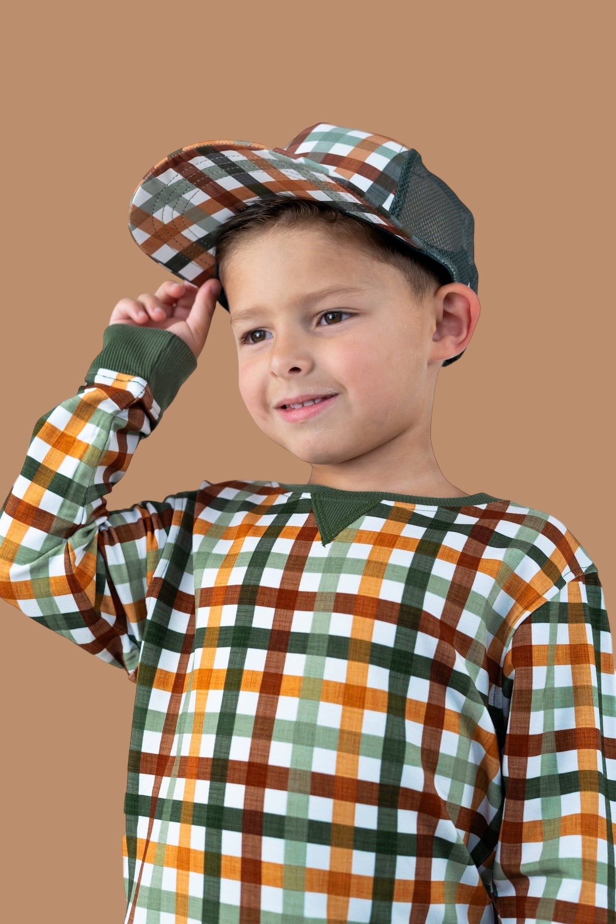 AUTUMN PLAID DREAM TRUCKER HAT from DREAM BIG LITTLE CO