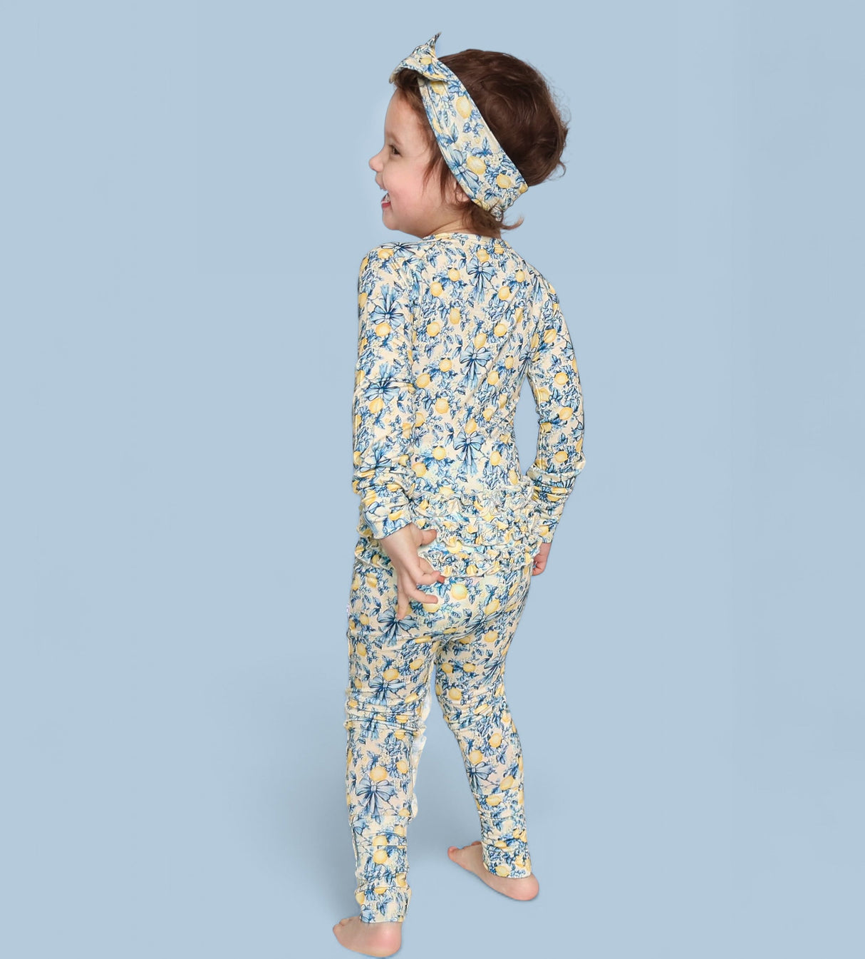 VINTAGE CITRUS TOILE DREAM RUFFLE ROMPER from DREAM BIG LITTLE CO