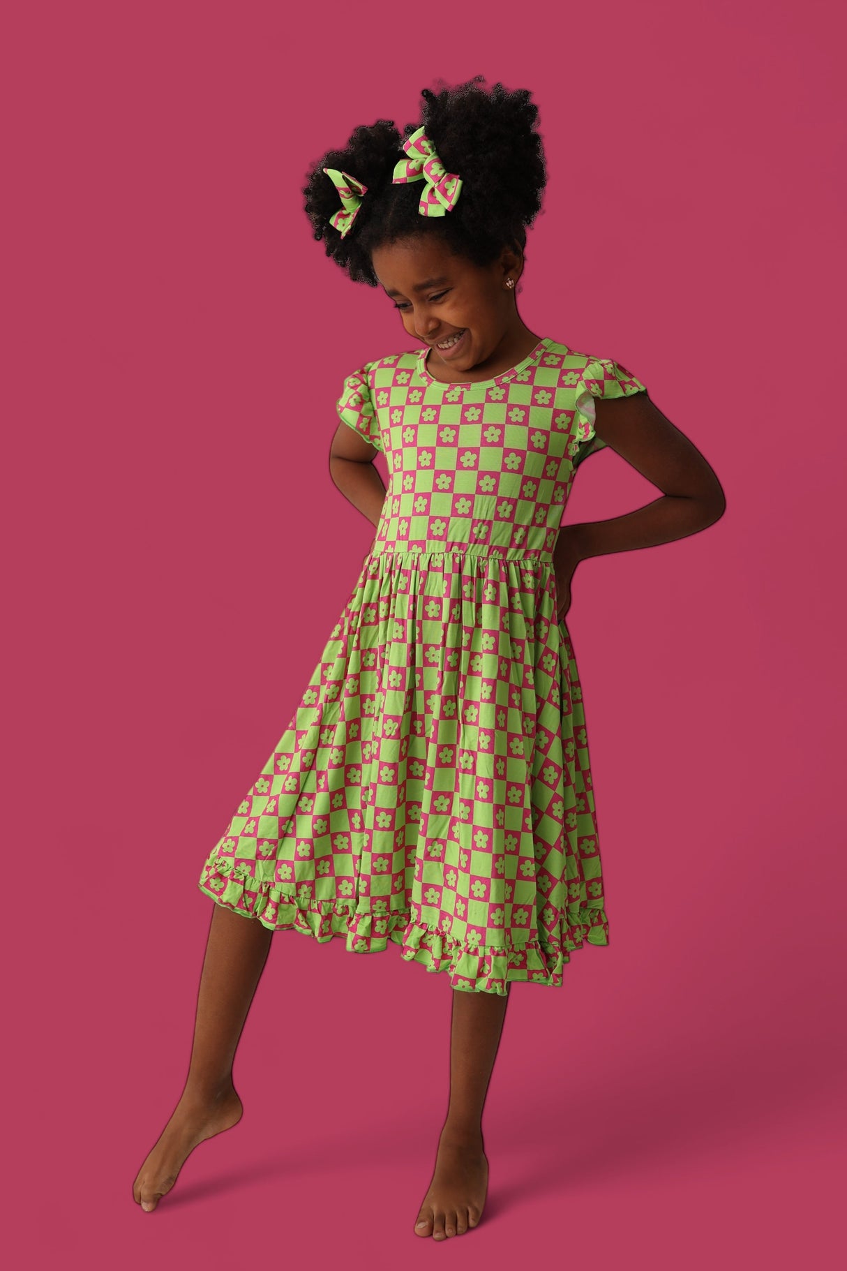 WILD DAISY CHECKERS DREAM RUFFLE DRESS from DREAM BIG LITTLE CO