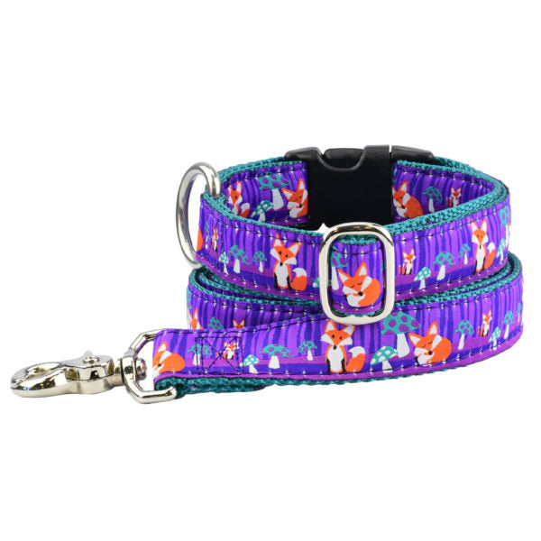 Nocturnal – Fox and Mushroom Essential Buckle Martingale Dog Collar From 2 Hounds Design