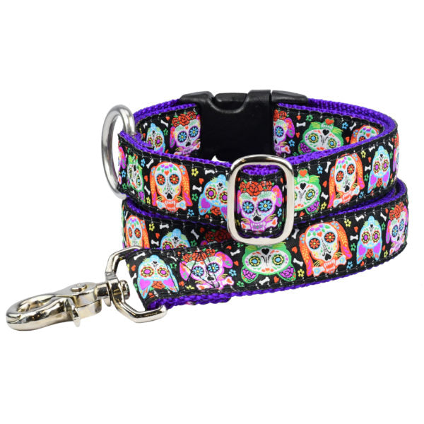 1″ XOLO – Sugar Skull Essential Buckle Martingale Dog Collar from 2 Hounds Design
