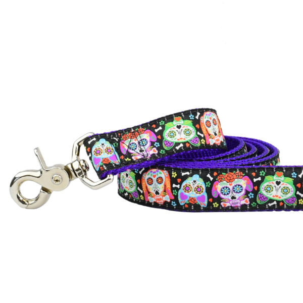 1″ XOLO – Sugar Skull Ribbon Dog Leash from 2 Hounds Design