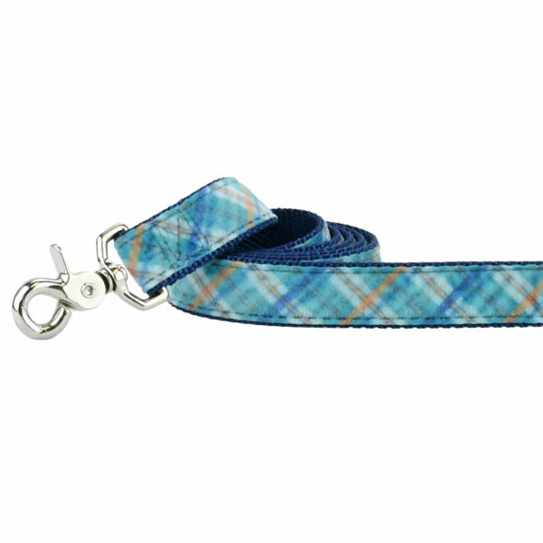Blue Plaid Velvet Dog Leash from 2 Hounds Design