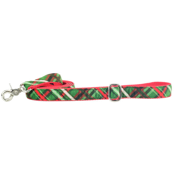 Christmas Plaid Green Velvet Dog Leash (1″ Only) from 2 Hounds Design