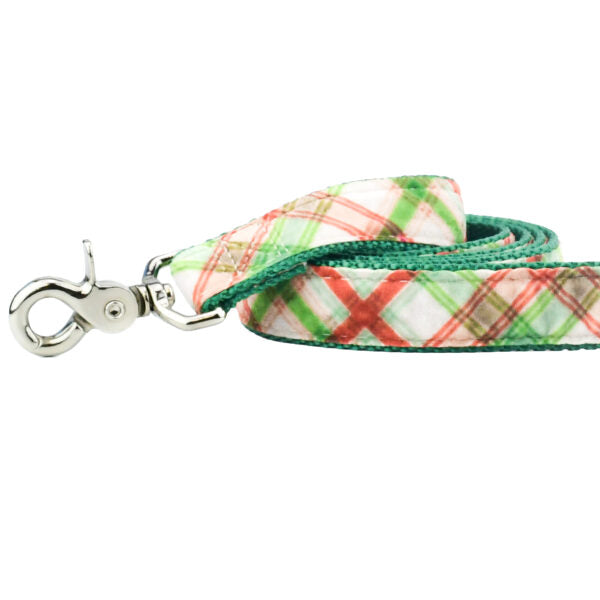 Christmas Plaid Cream Velvet Dog Leash (1″ Only) from 2 Hounds Design