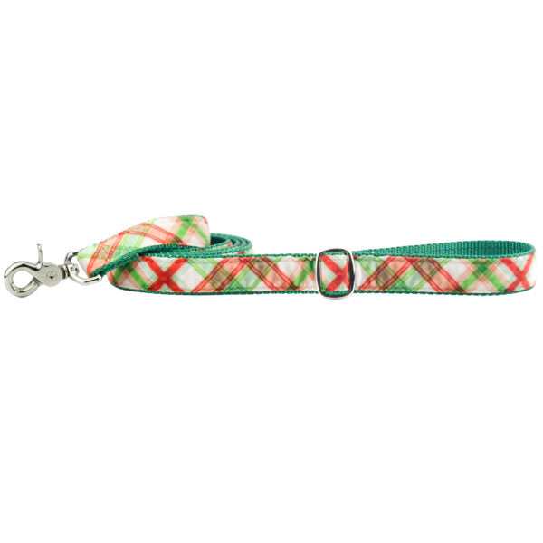 Christmas Plaid Cream Velvet Dog Leash (1″ Only) from 2 Hounds Design