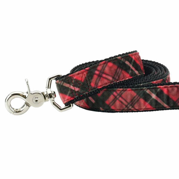 Classic Winter Plaid Velvet Dog Leash from 2 Hounds Design