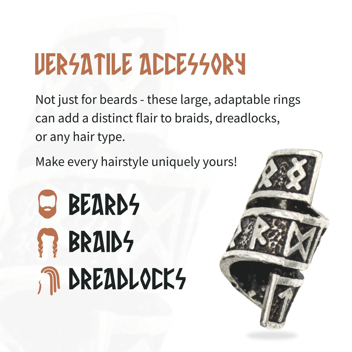 Rune Beard Rings - (Silver - 8) from Norse Tradesman