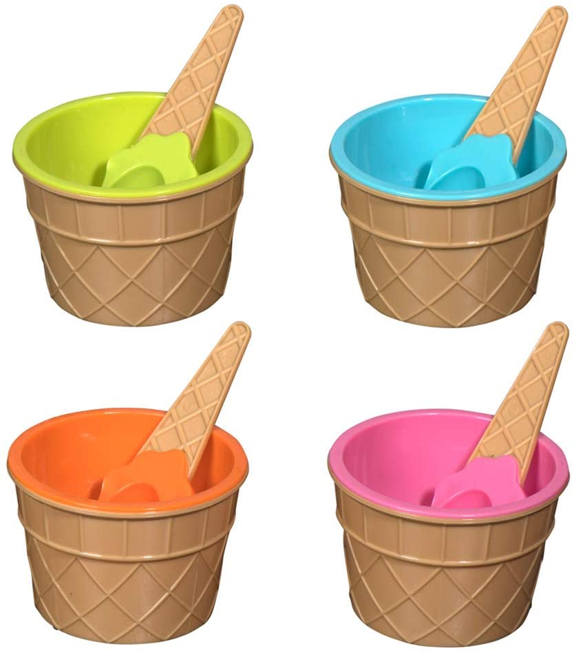 Ice Cream Bowls And Spoons - 2 Orange 2 Pink 2 Light Green 2 Sky Blue from Hammont