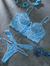 Blue Pearls Small Flower Lace Lingerie Set From Hello.LA.Girl