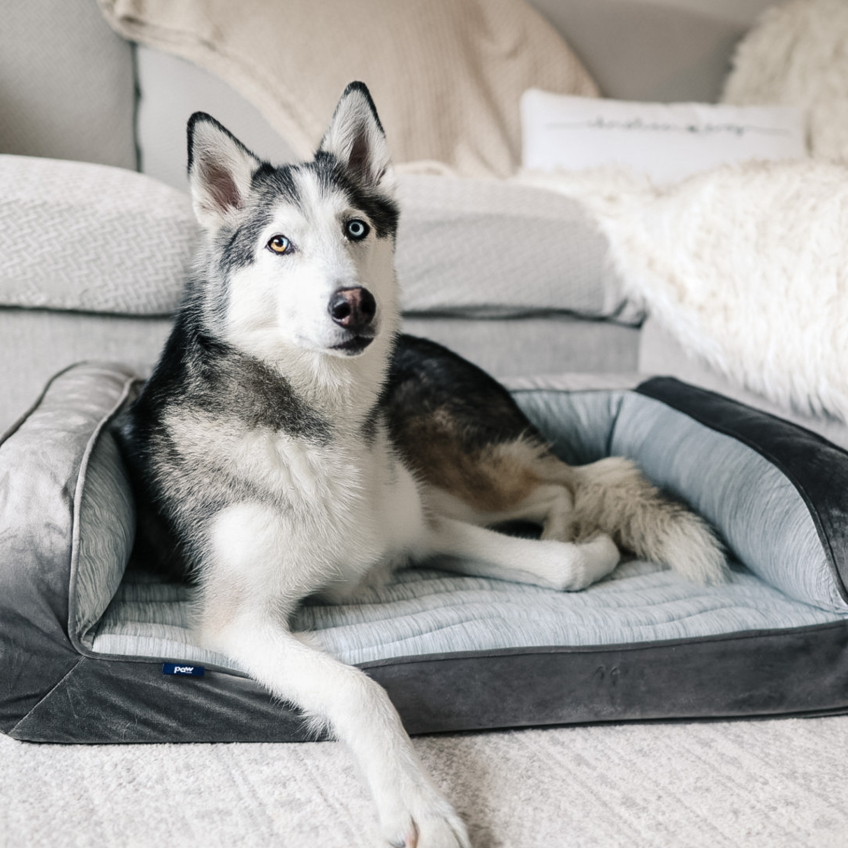 PupChill™ Cooling Bolster Dog Bed + Waterproof Blanket Bundle - Arctic Grey from Paw.com