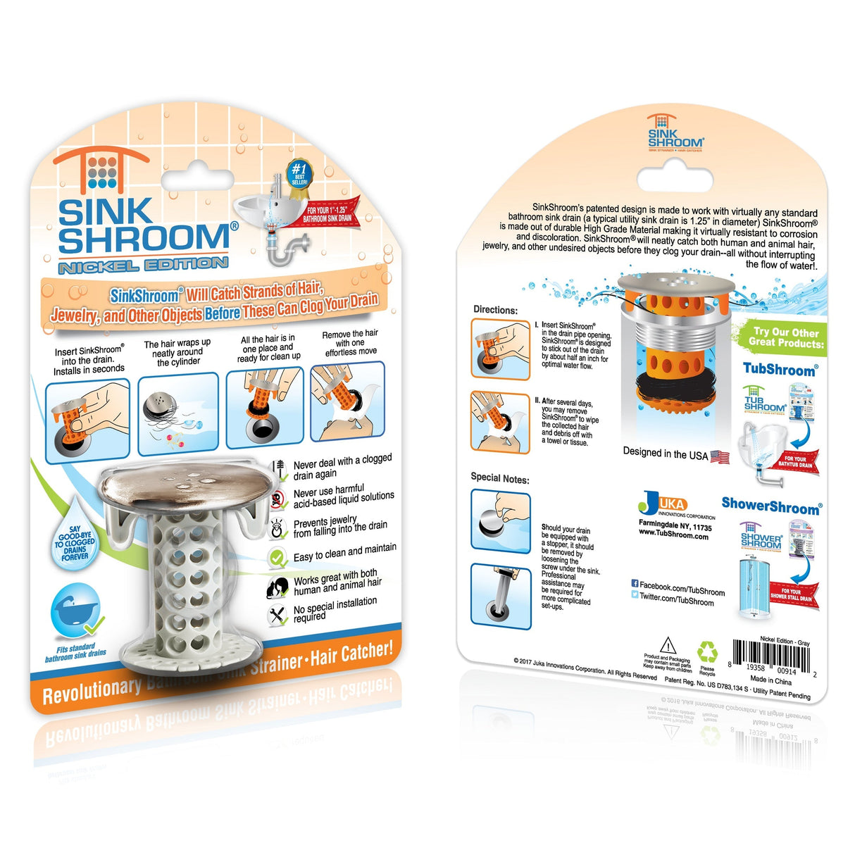 SinkShroom (Nickel Edition) The Hair Catcher That Prevents Clogged Bathroom Sink Drains from TubShroom.com