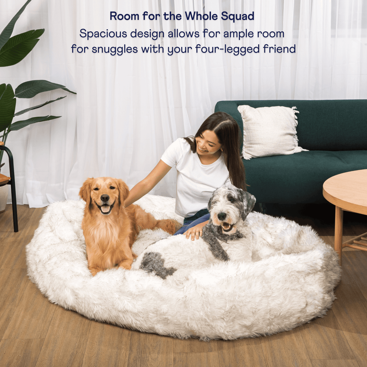 PupCloud™ Human-Size Faux Fur Memory Foam Dog Bed - White with Brown Accents From Paw.com