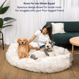 PupCloud™ Human-Size Faux Fur Memory Foam Dog Bed - White with Brown Accents From Paw.com
