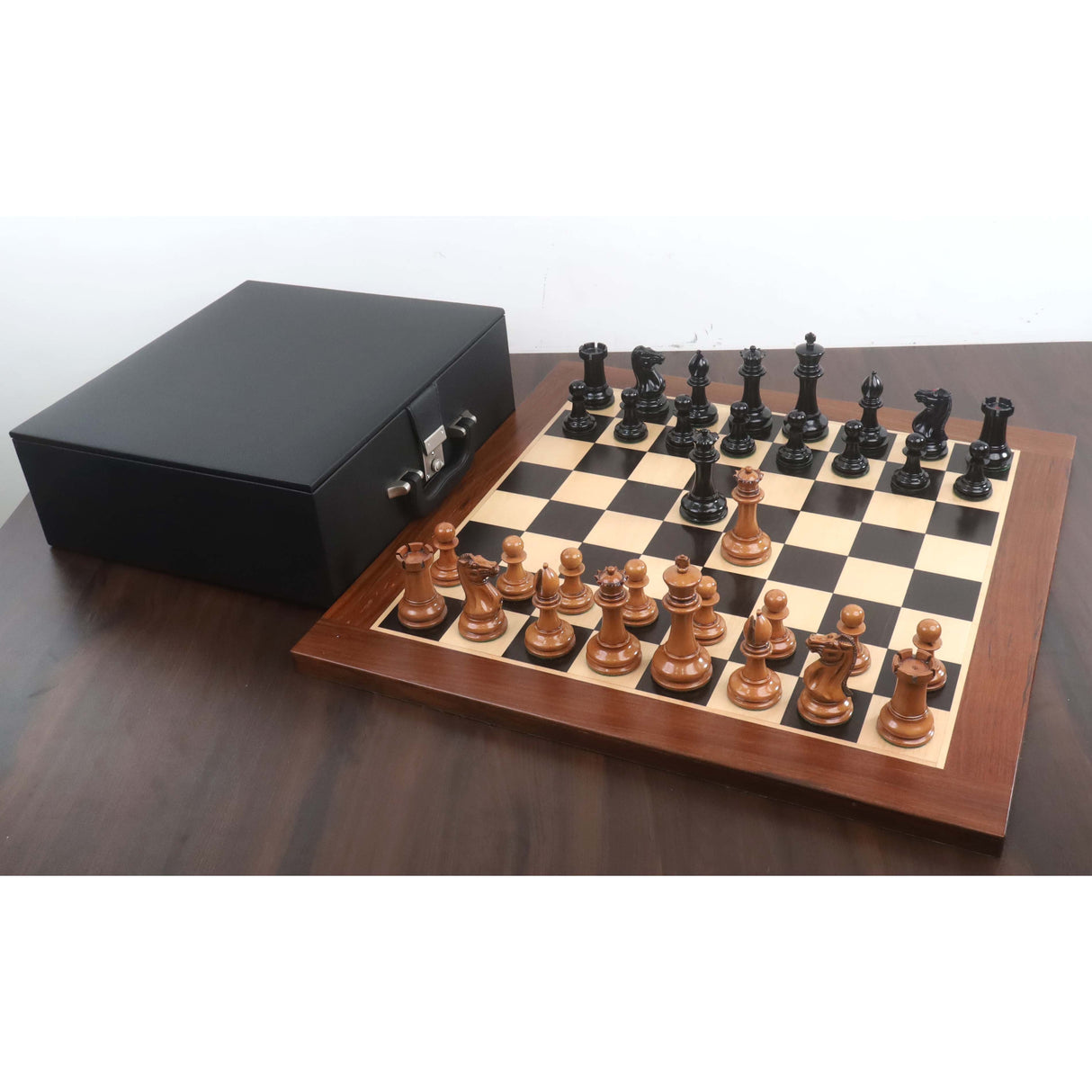 Original Staunton Chess Set- Chess Pieces Only- Lacquered Distress Antiqued Boxwood & Ebony- 4.5" King From Royal Chess Mall