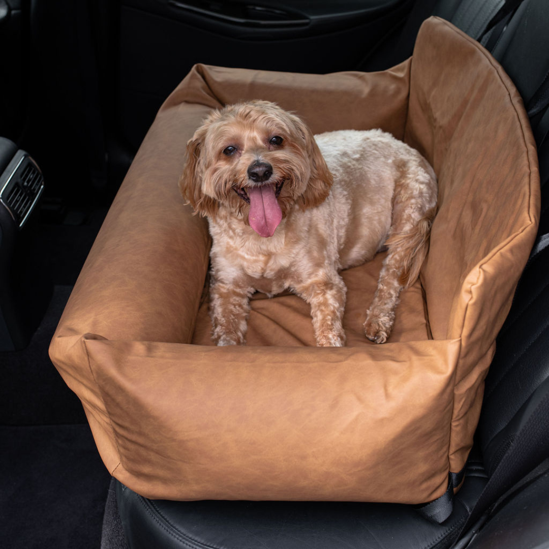 PupProtector™ Faux Leather Memory Foam Dog Car Bed - Camel From Paw.com