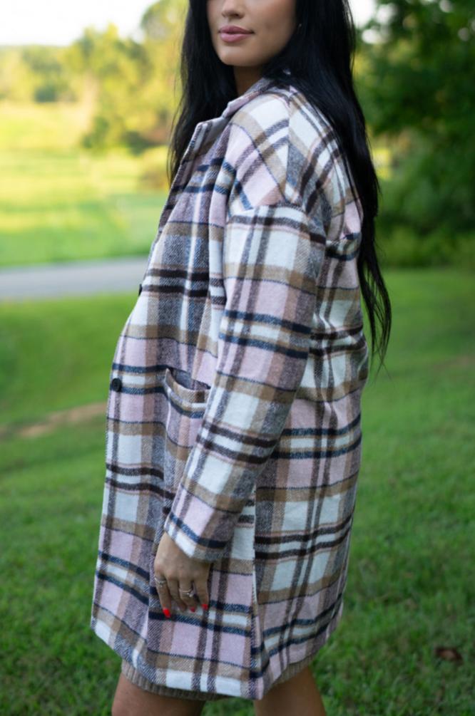 Lilia Plaid Button Up Lapel Jacket from Threaded Pear