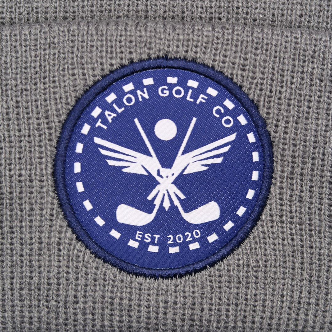 Gray Knit Beanie w/ Navy Eagle Circle Logo from Talon Golf LLC