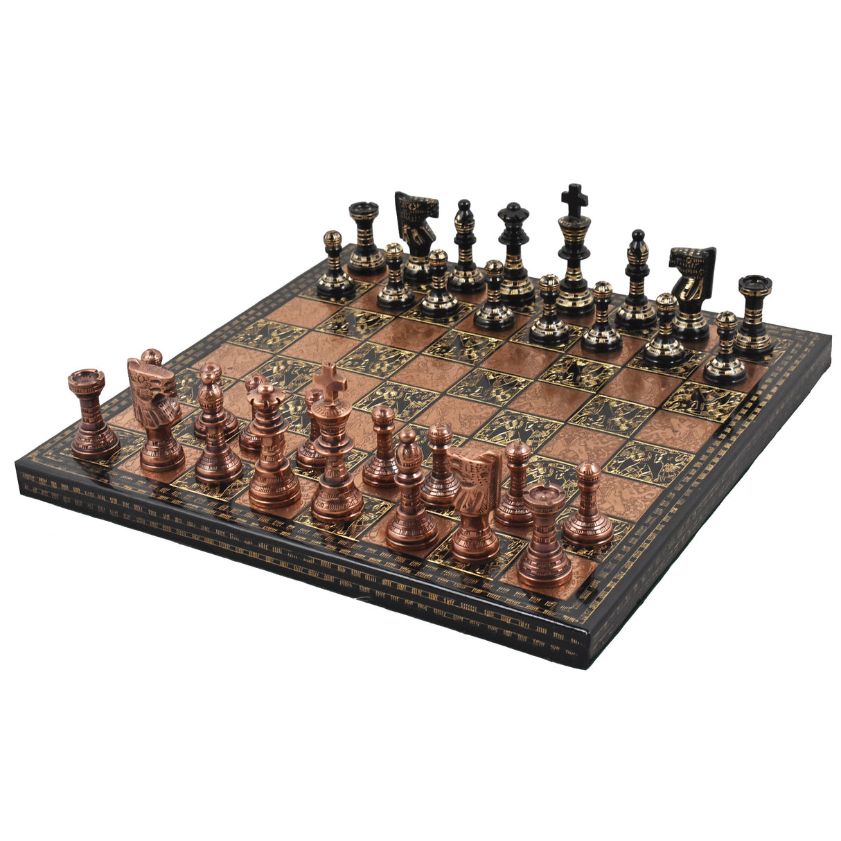 Brass 12" Metal Luxury Chess Pieces & Board Set- French Staunton -Copper & Black From Royal Chess Mall