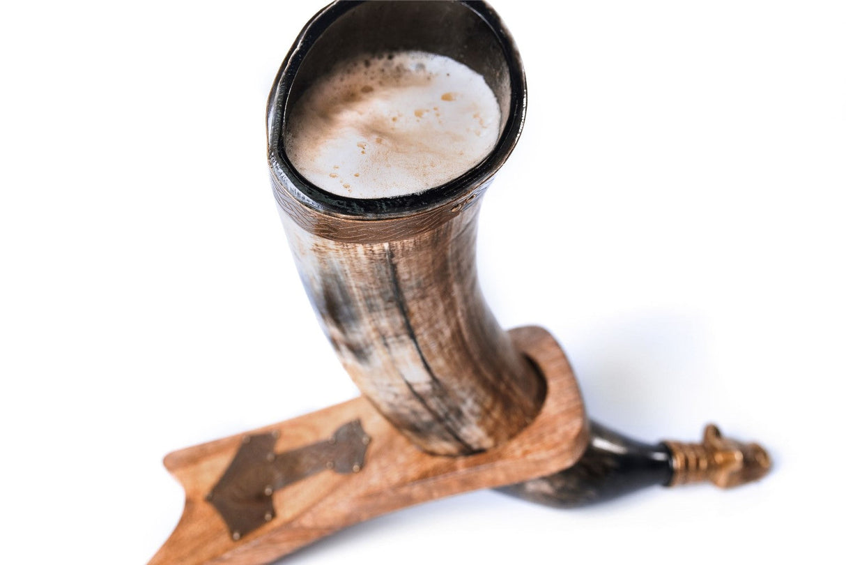 Curved Drinking Horn with Wooden Stand from Norse Tradesman