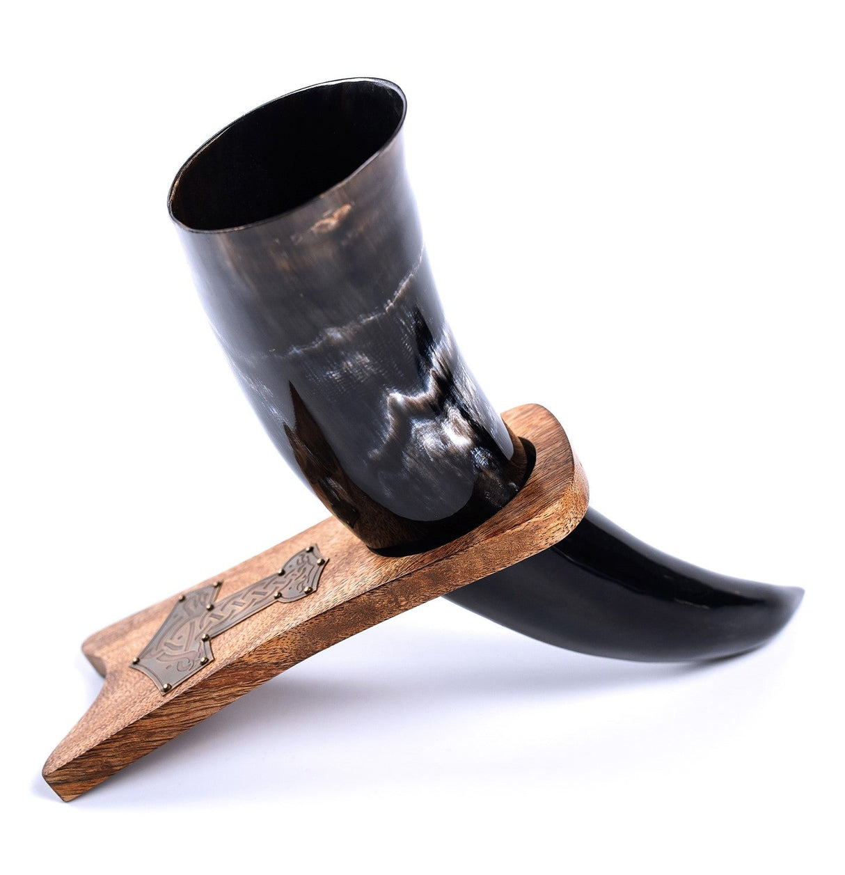 Curved Drinking Horn with Wooden Stand from Norse Tradesman