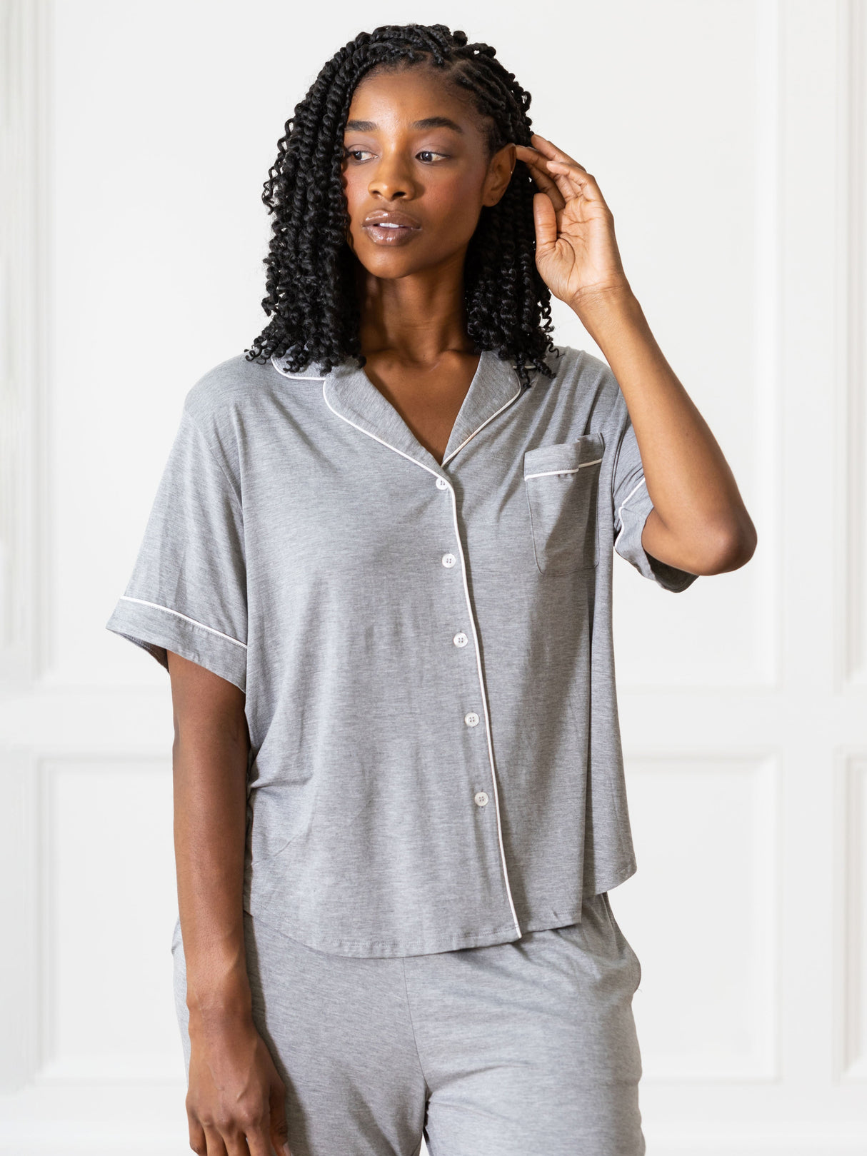 Women's Bamboo Stretch-Knit Short Sleeve & Pant Pajama Set from Cozy Earth