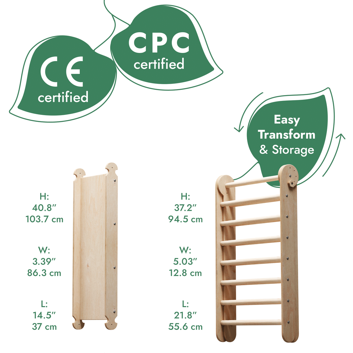 6in1 Wooden Swedish Wall / Climbing ladder for Children + Swing Set + Slide Board from Goodevas