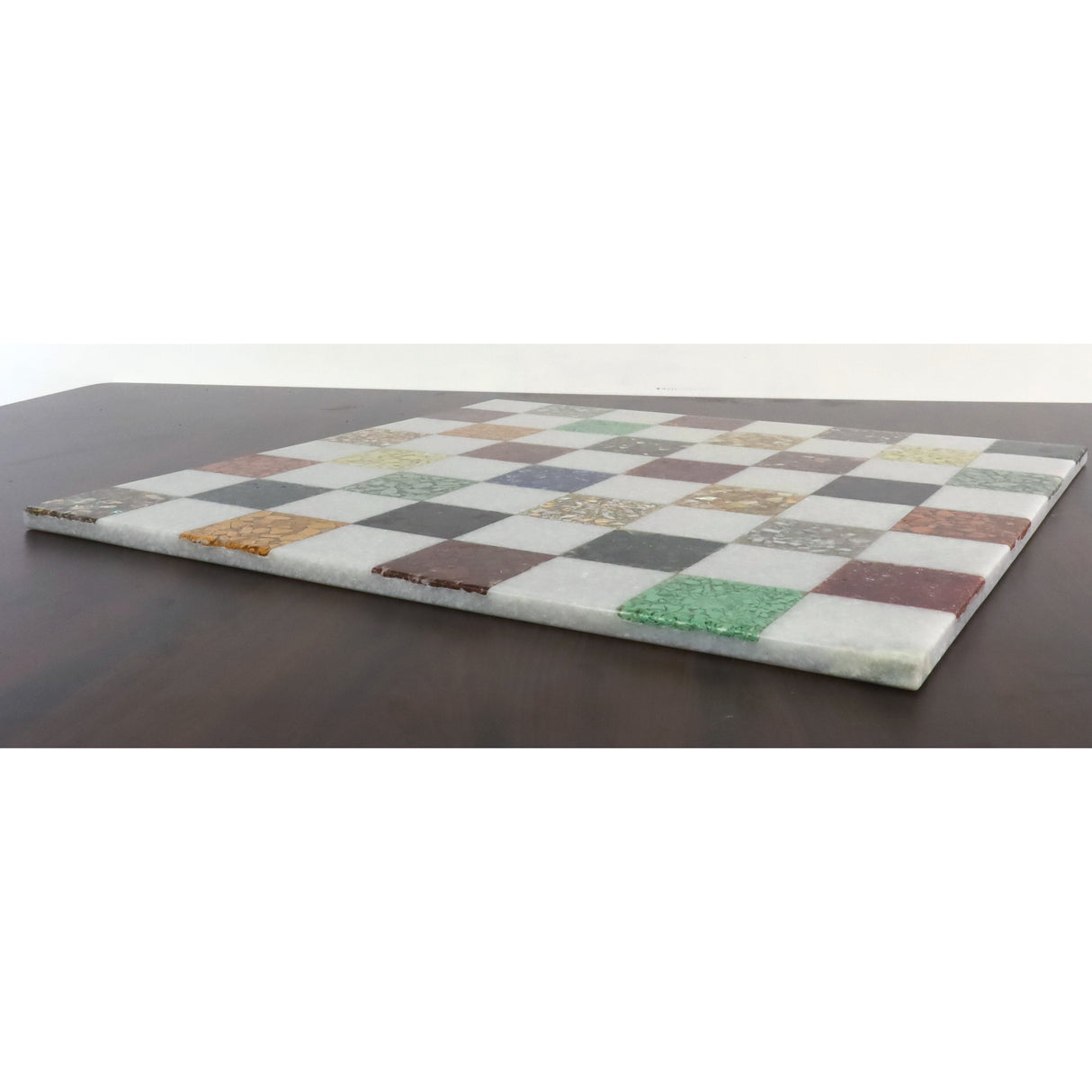 Borderless Marble Luxury Chess Board-White & Multi Coloured Semi-Precious Stones 18'' From Royal Chess Mall