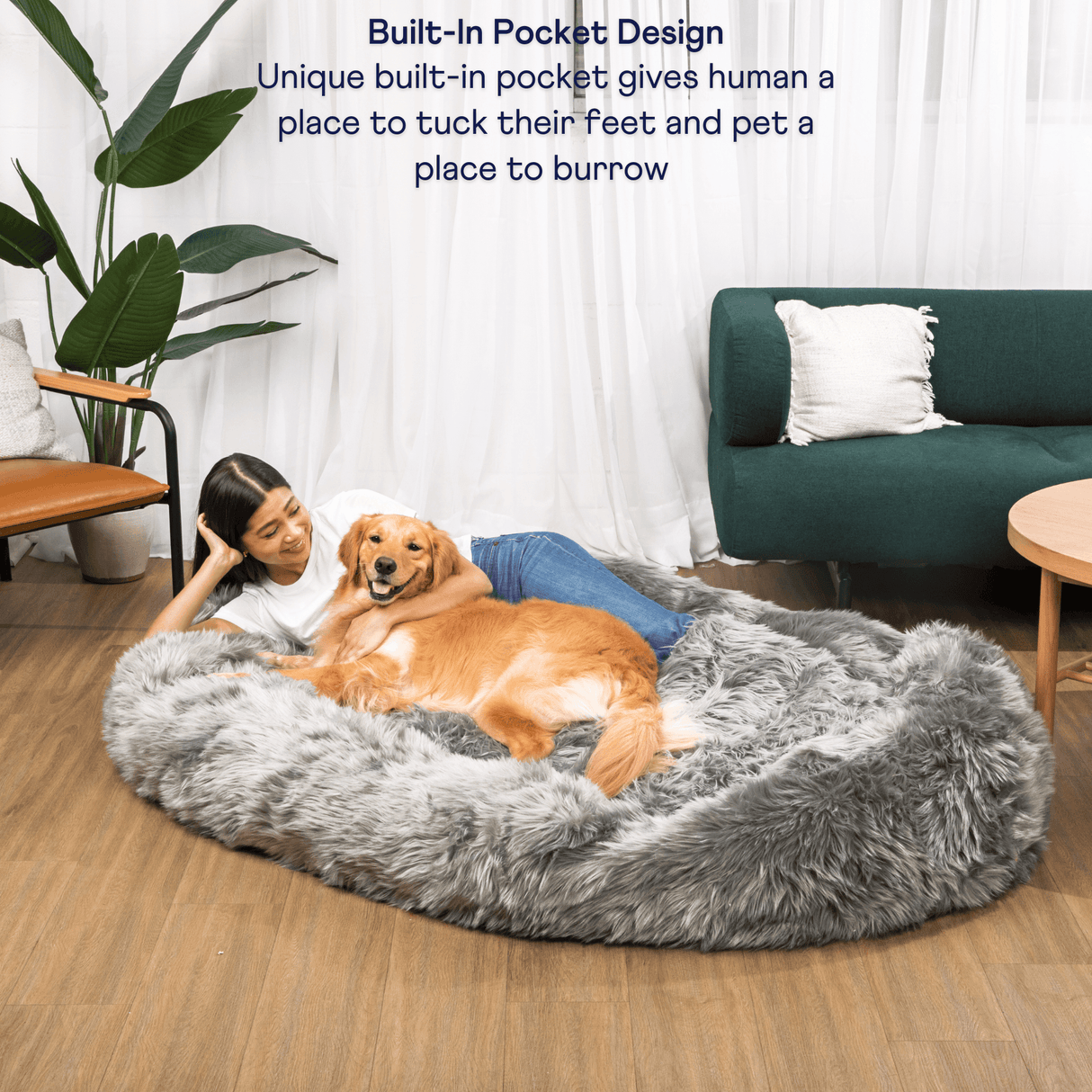 PupCloud™ Human-Size Faux Fur Memory Foam Dog Bed - Charcoal Grey From Paw.com