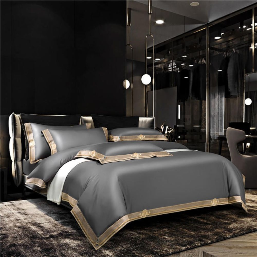 Border Embroidered Cotton Duvet Cover Set from Moderny