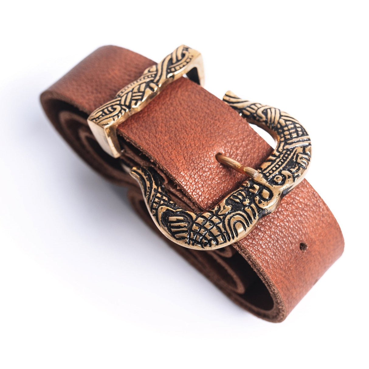Brown Leather Belt with Brass Buckle & Tip from Norse Tradesman