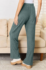 Basic Bae Full Size Ribbed Drawstring Hooded Top and Straight Pants Set from Enfance-Heureuse