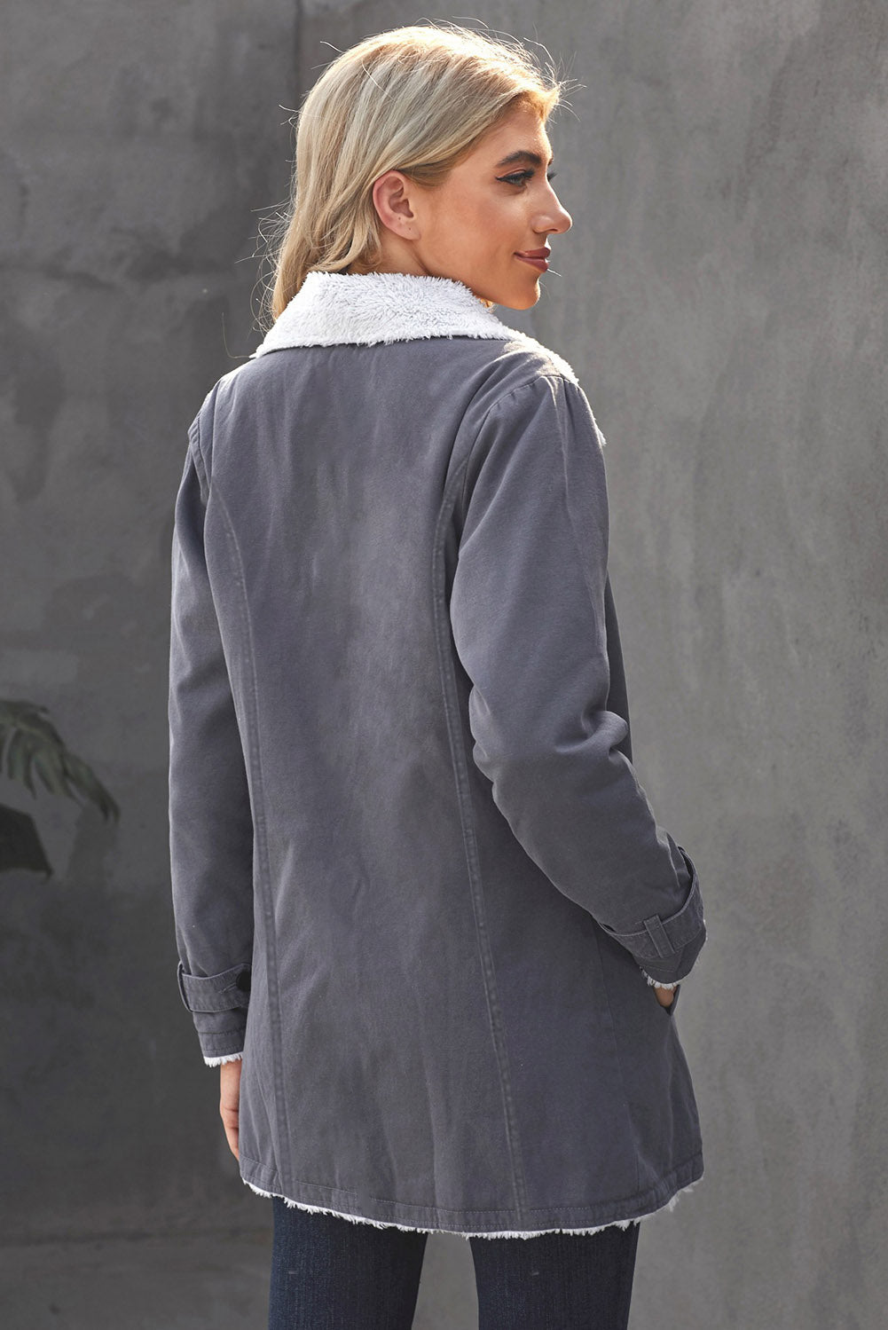 Casual Denim Coat with Plush Lining from MsDressly